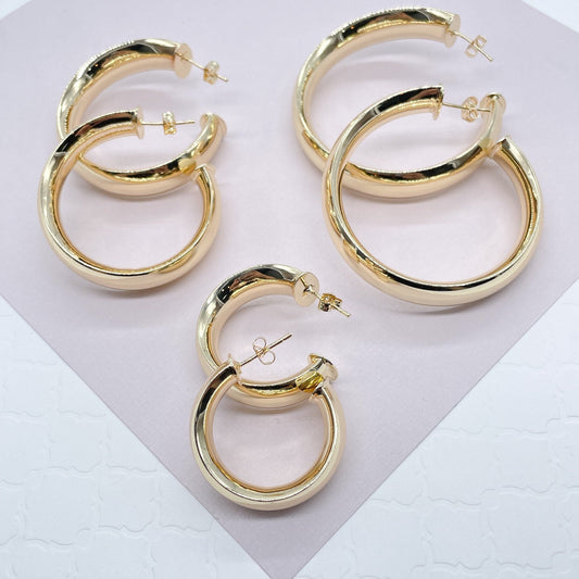 18k Gold Filled Thick Hoop Earrings: 10mm Wide, Choose Your Size