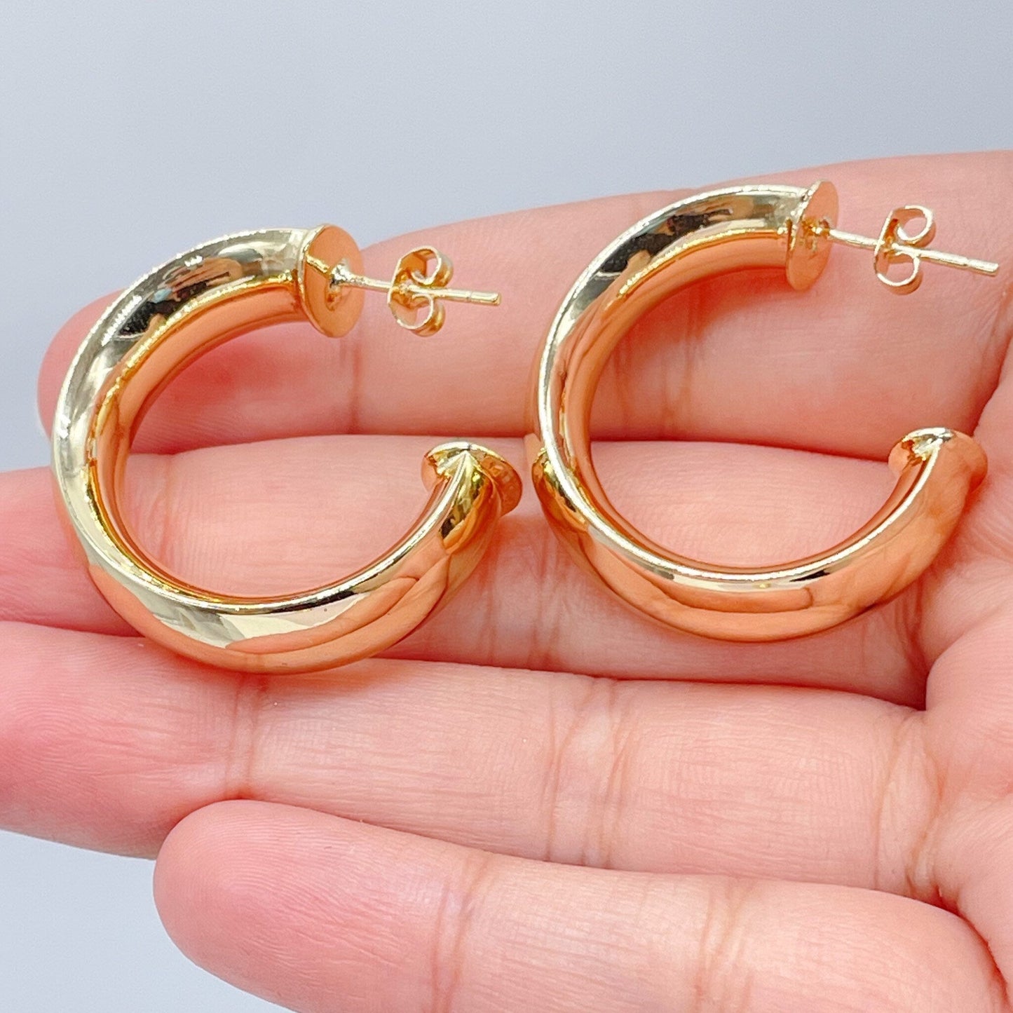 18k Gold Filled Thick Hoop Earrings: 10mm Wide, Choose Your Size