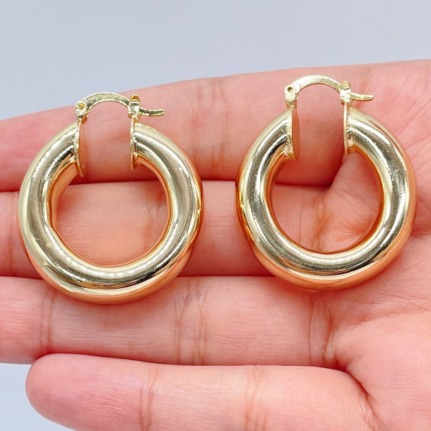 18k Gold Filled Hoop Earrings: 8mm Thick Chunky Hoops