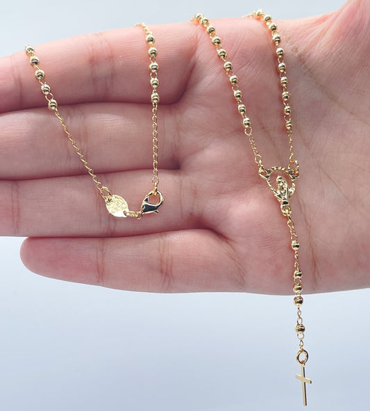 18k Gold Filled Dainty Bead Fashion Rosary Necklace