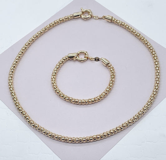 18K Gold Filled Wheat Link Jewelry Set: Hypoallergenic Necklace & Bracelet