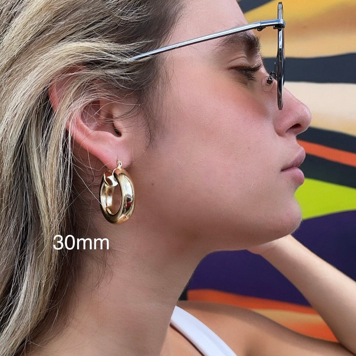 18k Gold Filled 8mm Thick Hoop Earrings, Chunk Gold Hoop, Fat Hoop Earrings And Jewelry Making Supplies