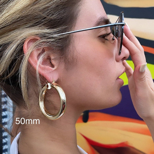 18k Gold Filled 8mm Thick Hoop Earrings, Chunk Gold Hoop, Fat Hoop Earrings And Jewelry Making Supplies