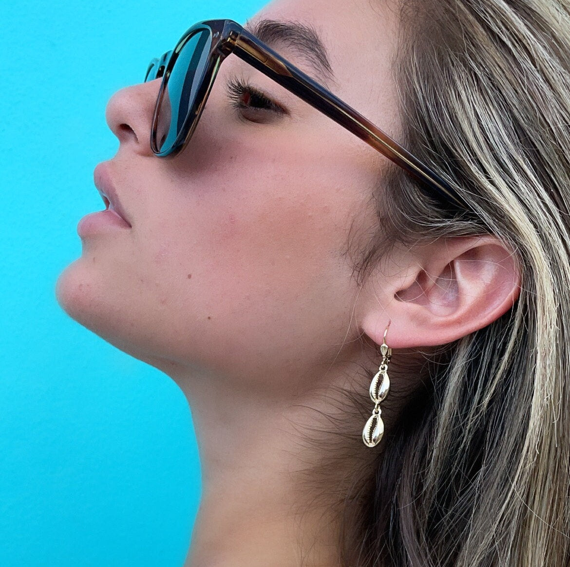 18k Gold Filled Light Hollow Cowrie Shells Dangling Earrings