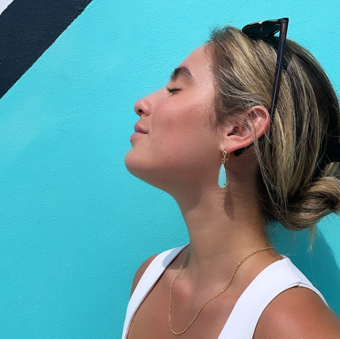 18k Gold Filled Simulated Aqua Blue Drop Earrings, Tear Shape Drop Earrings,