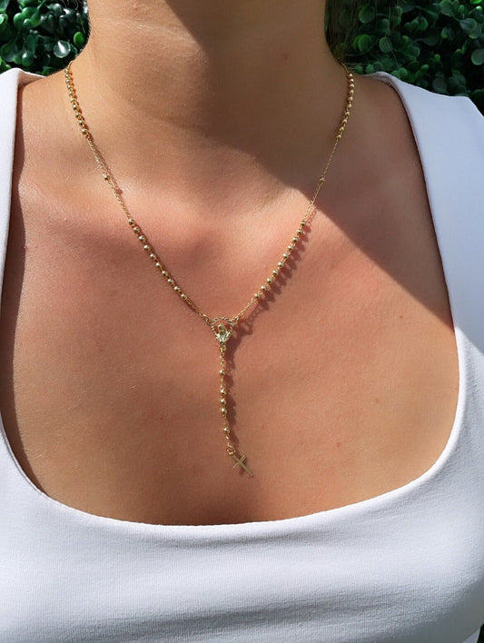 18k Gold Filled Dainty Bead Fashion Rosary Necklace