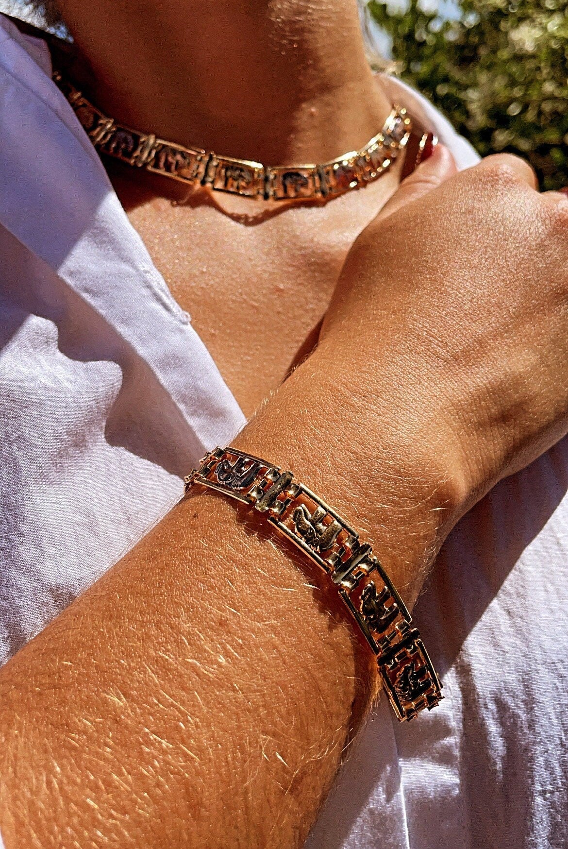 18k Gold Filled Tri-Color Flat Elephant Set, Tricolor Hallowed Necklace