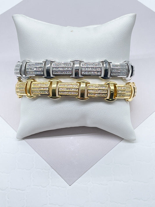 Iced Cubic Zirconia 18k Gold Filled Link Bracelet - 9mm