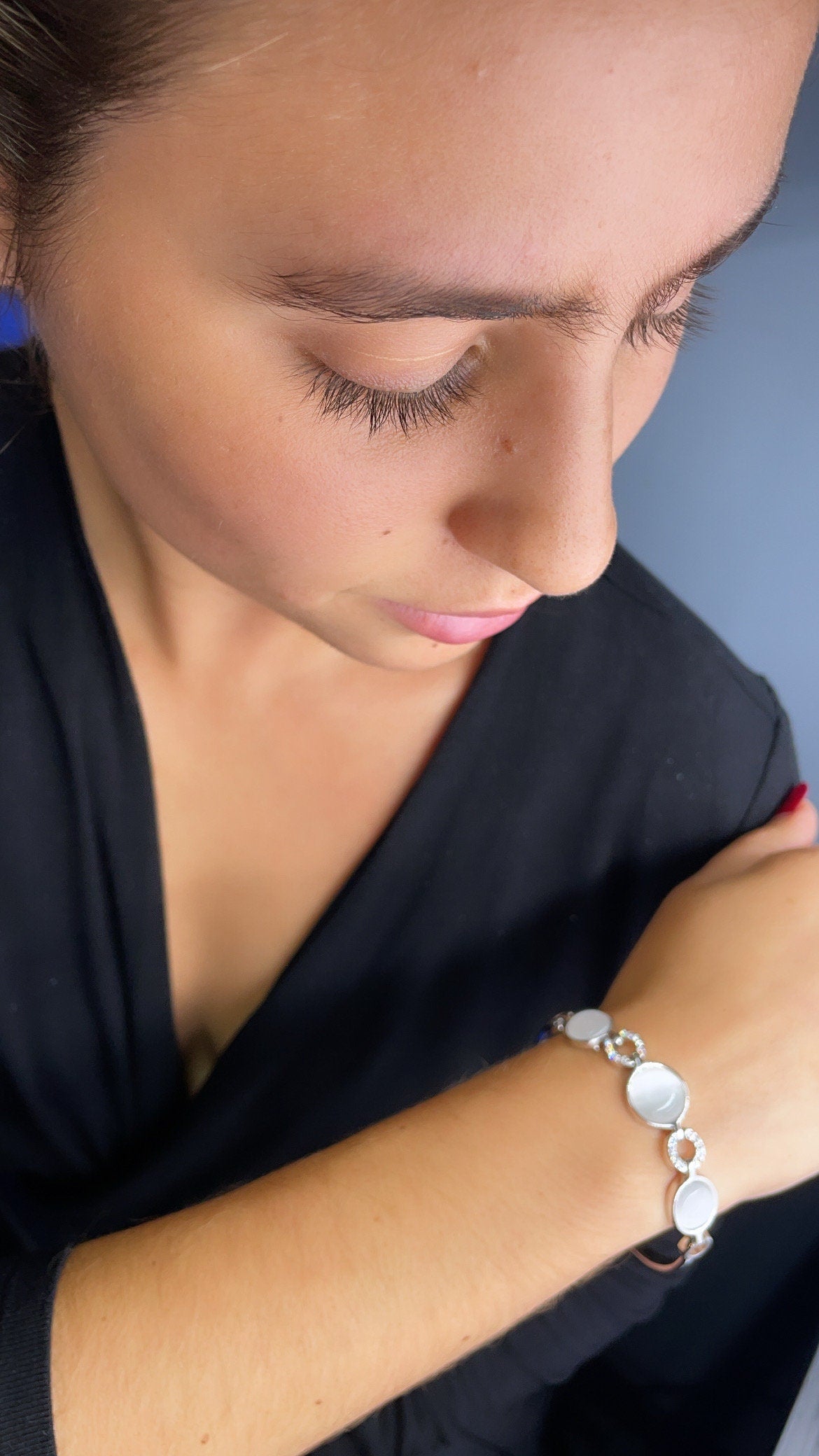 Silver Filled Cuff Bracelet with Milky White Colored Stones and Zirconia Setting Jewelry