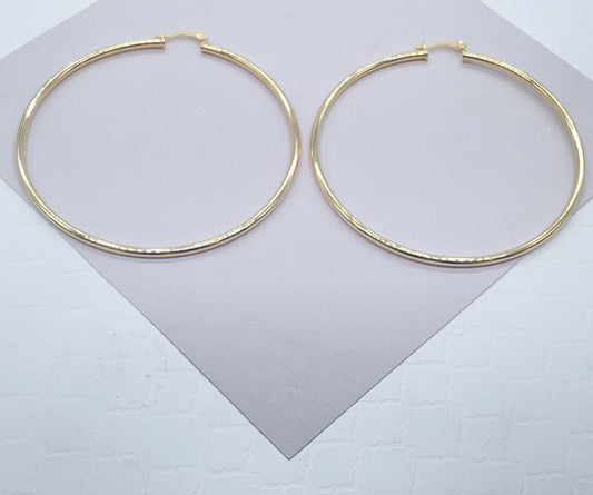 80mm Diameter 18k Gold Filled Thin Thread Hoop Earrings, Large Gold Plain 2.5mm Thickness Hoops, Supplies