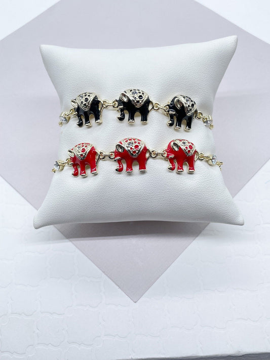 18k Gold Filled Enamel Elephant Bracelet: Multi Color Puffy Jewelry