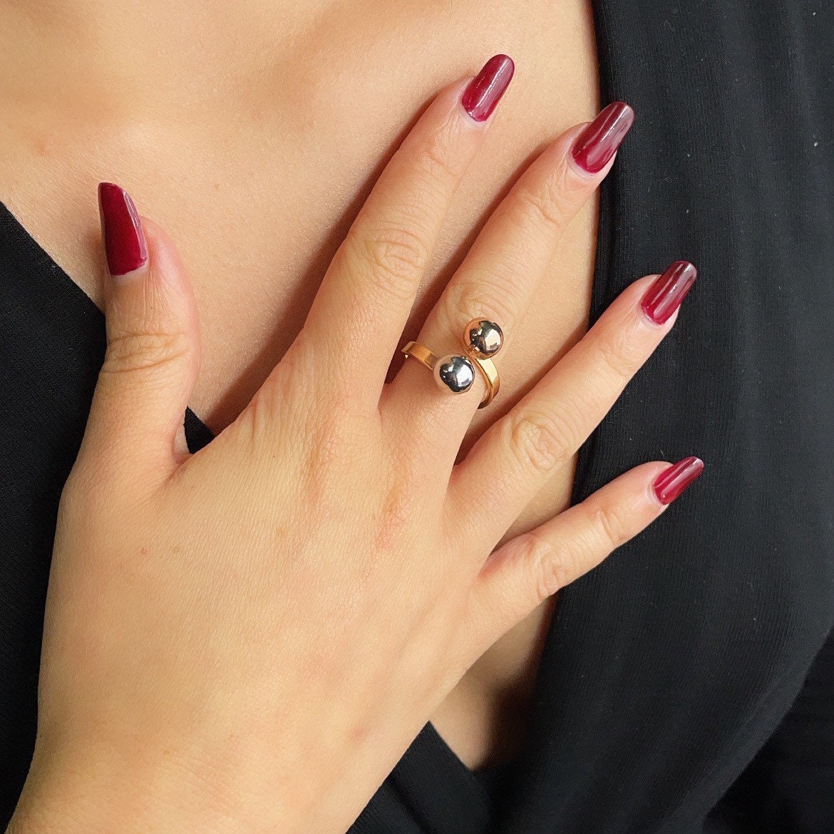 18k Gold Filled Tri Color Ball Adjustable Ring