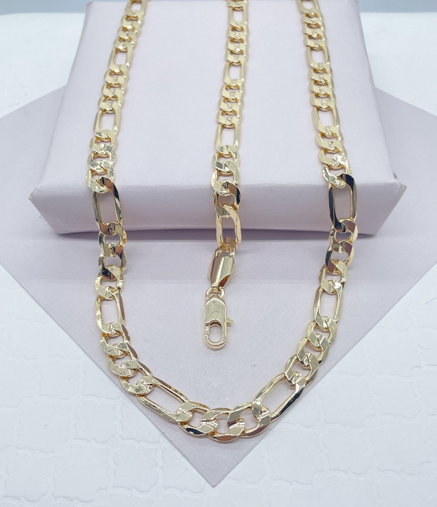 18k Gold Filled Flat Figaro 3X1 Set for Men, Sold Separately, Wholesale