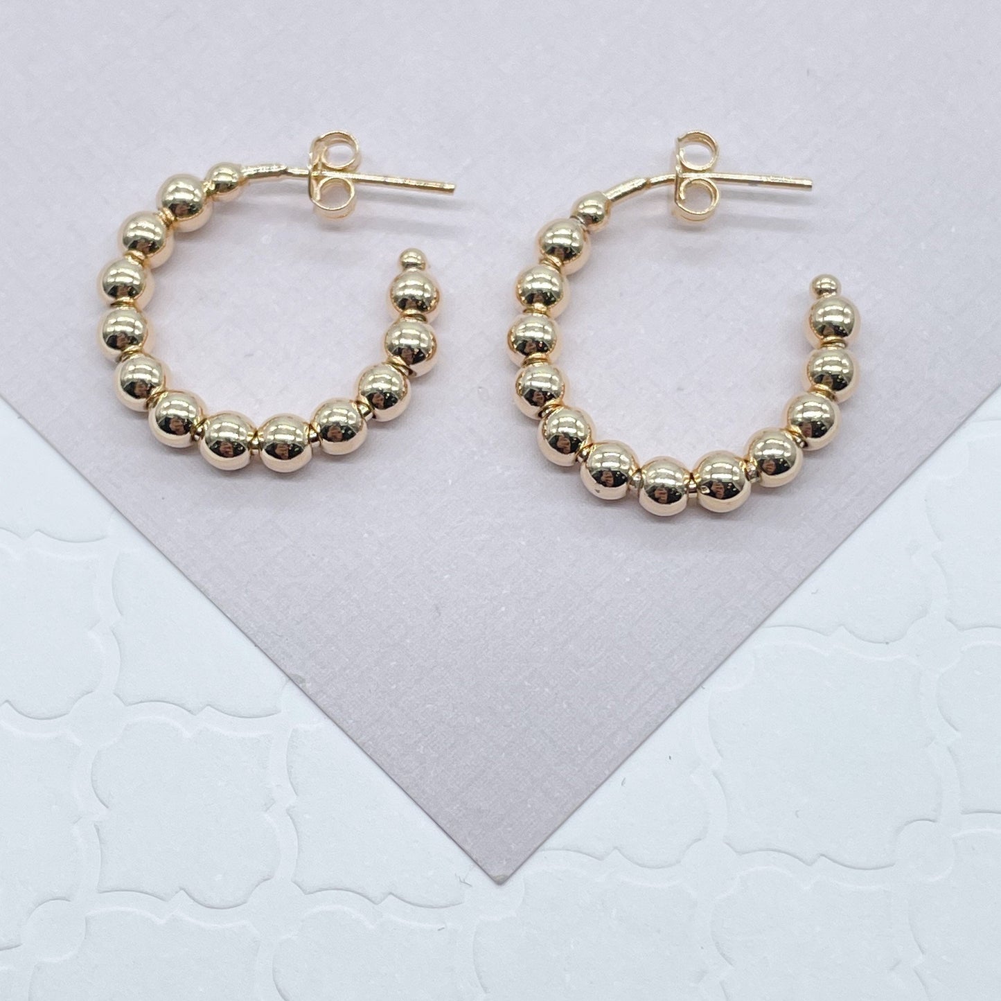 18k Gold Filled Ball Beaded C Hoop Earring Available Small, Medium and Large