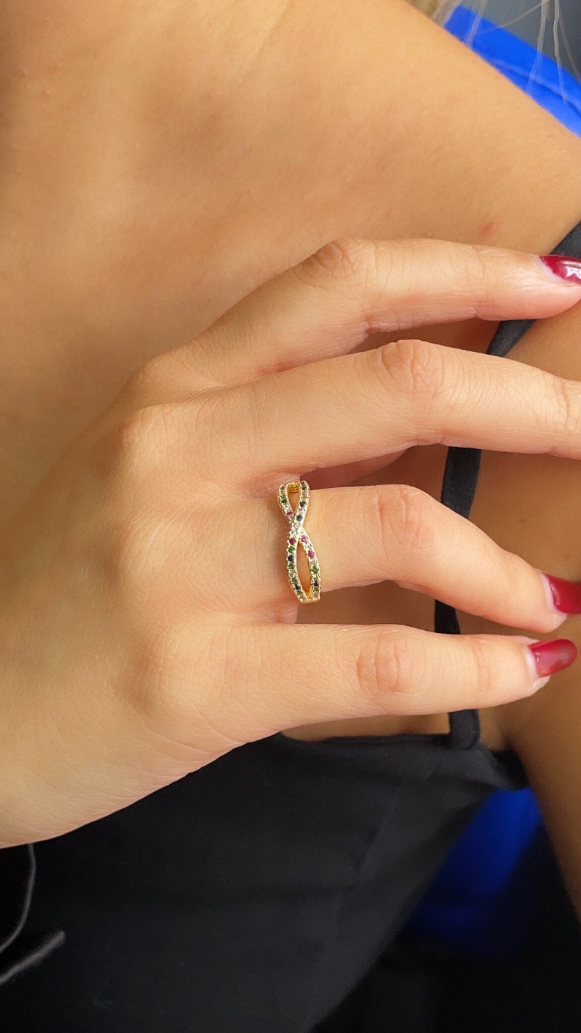 18k Gold Filled Infinity Ring: Multi-Color Cubic Zirconia Eternity Band