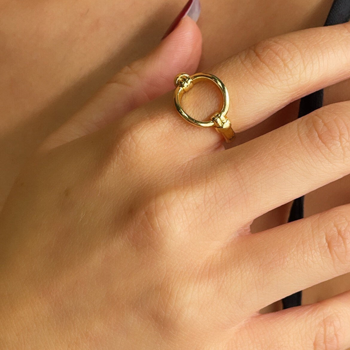 18k Gold Filled Circle Ring: Minimalist Adjustable Geometric Ring