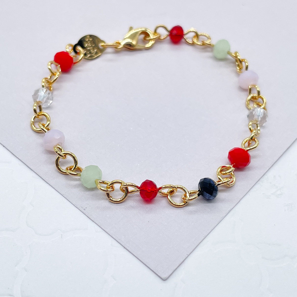 18k Gold Filled Beaded Kids Bracelet With a Variety Of Multi Color Acrylic Faceted Beads