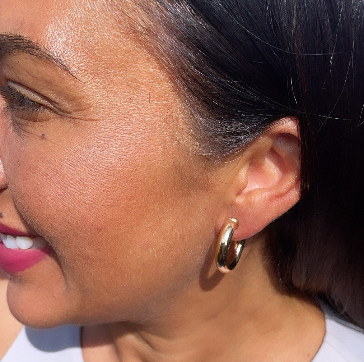 Thick 18k Gold Filled Plain 5mm Chunky 3/4 Hoop Earrings Push Back Closing the and Jewelry Making Supplies