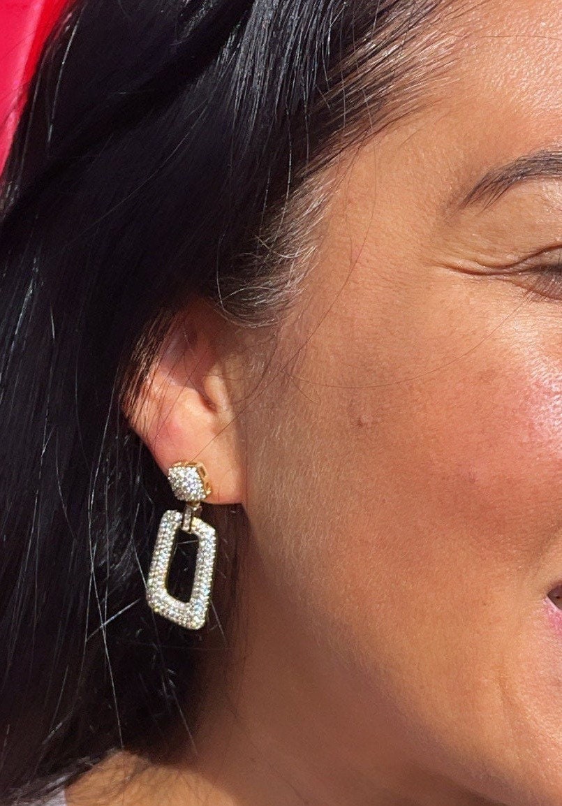 18K Gold Filled Square Micro Pave Cubic Zicornia Dangling Party Earrings