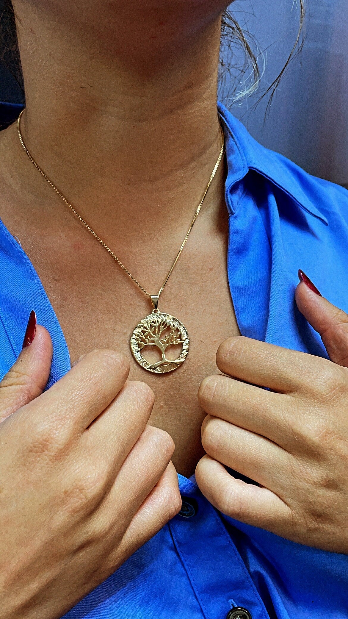 18k Gold Filled Tree of Life Plain Round Medallion Pendant Charm Necklace Supplies
