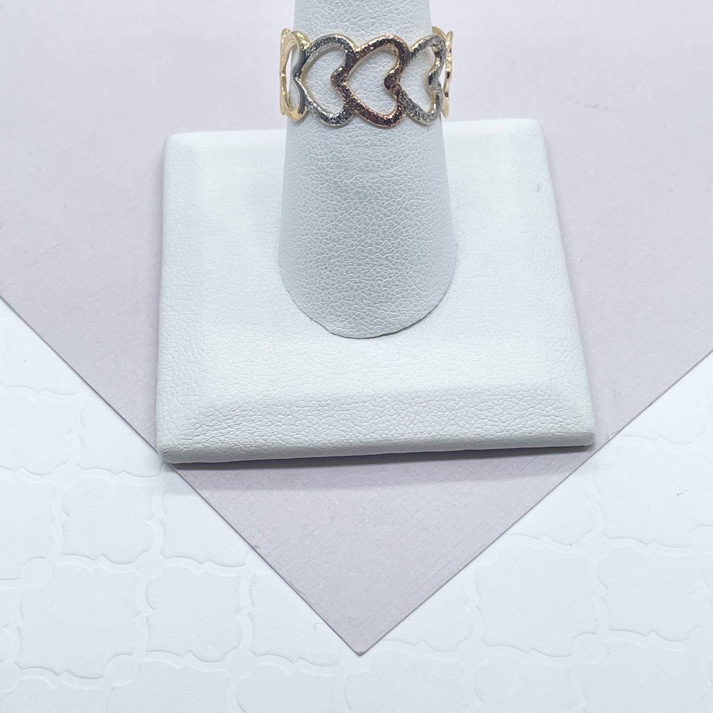 18k Gold Filled Adjustable Tri-Color Matte Heart Ring Tricolor Jewelry