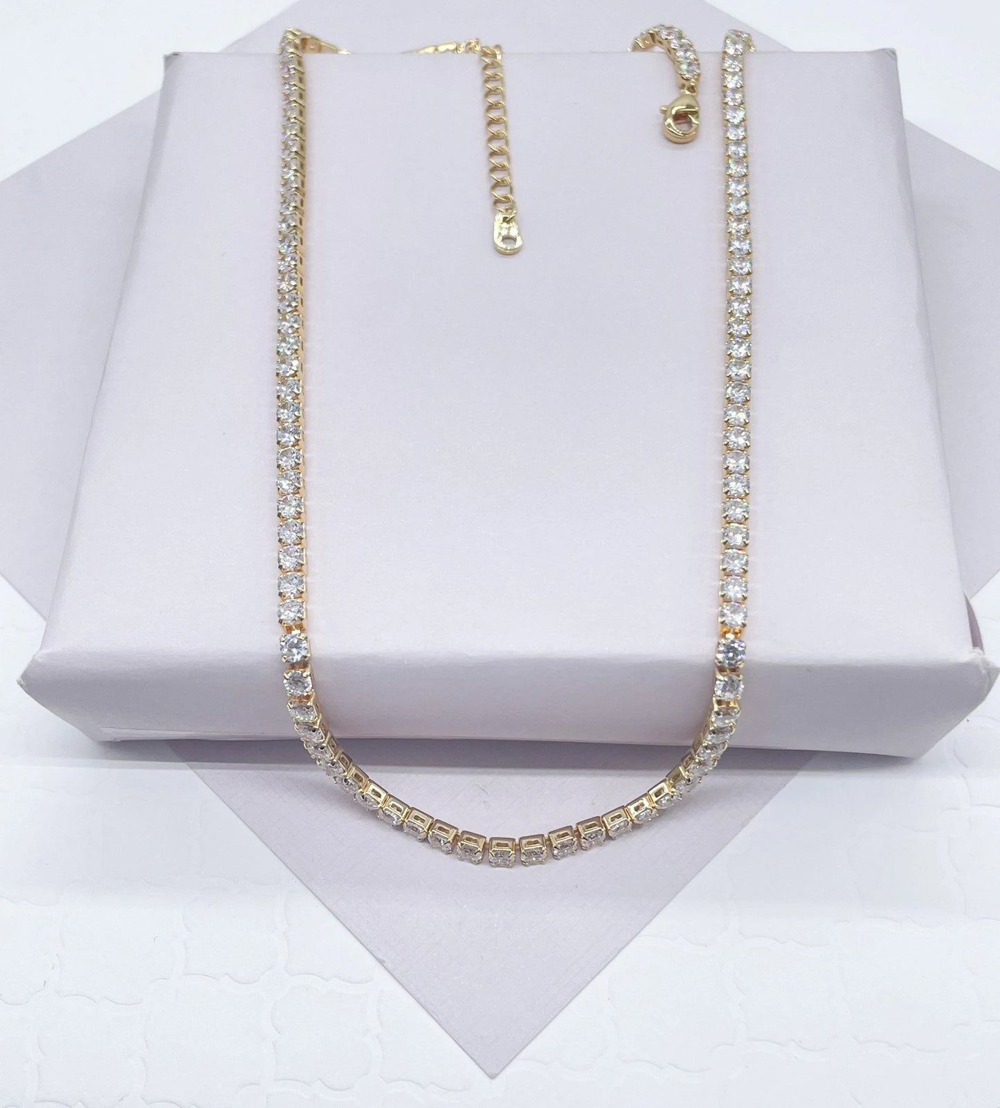 18k Gold Filled 3mm Tennis Necklace Available In Silver Cubic Zirconia Necklace Chain Jewelry