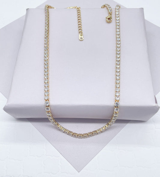 18k Gold Filled 3mm Tennis Necklace Available In Silver Cubic Zirconia Necklace Chain Jewelry