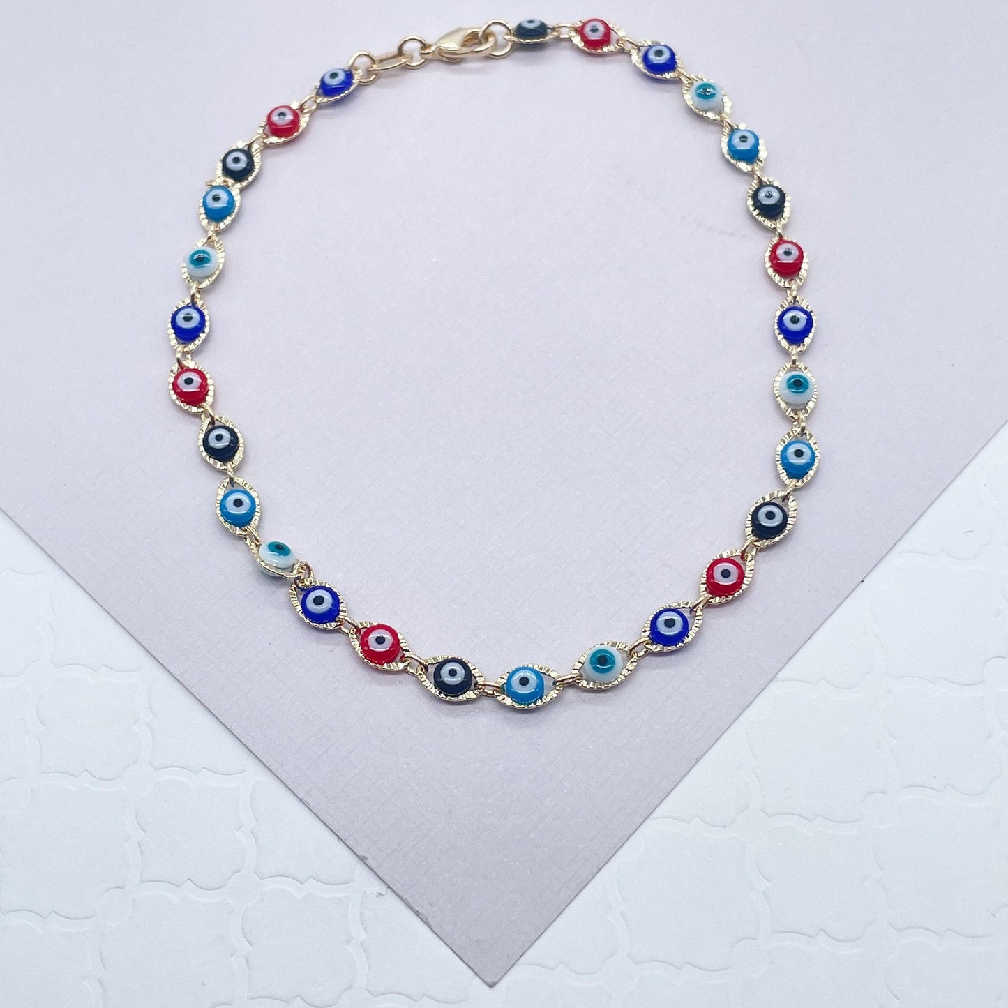18k Gold Filled Multicolor Evil Eye Anklet Protection Jewelry