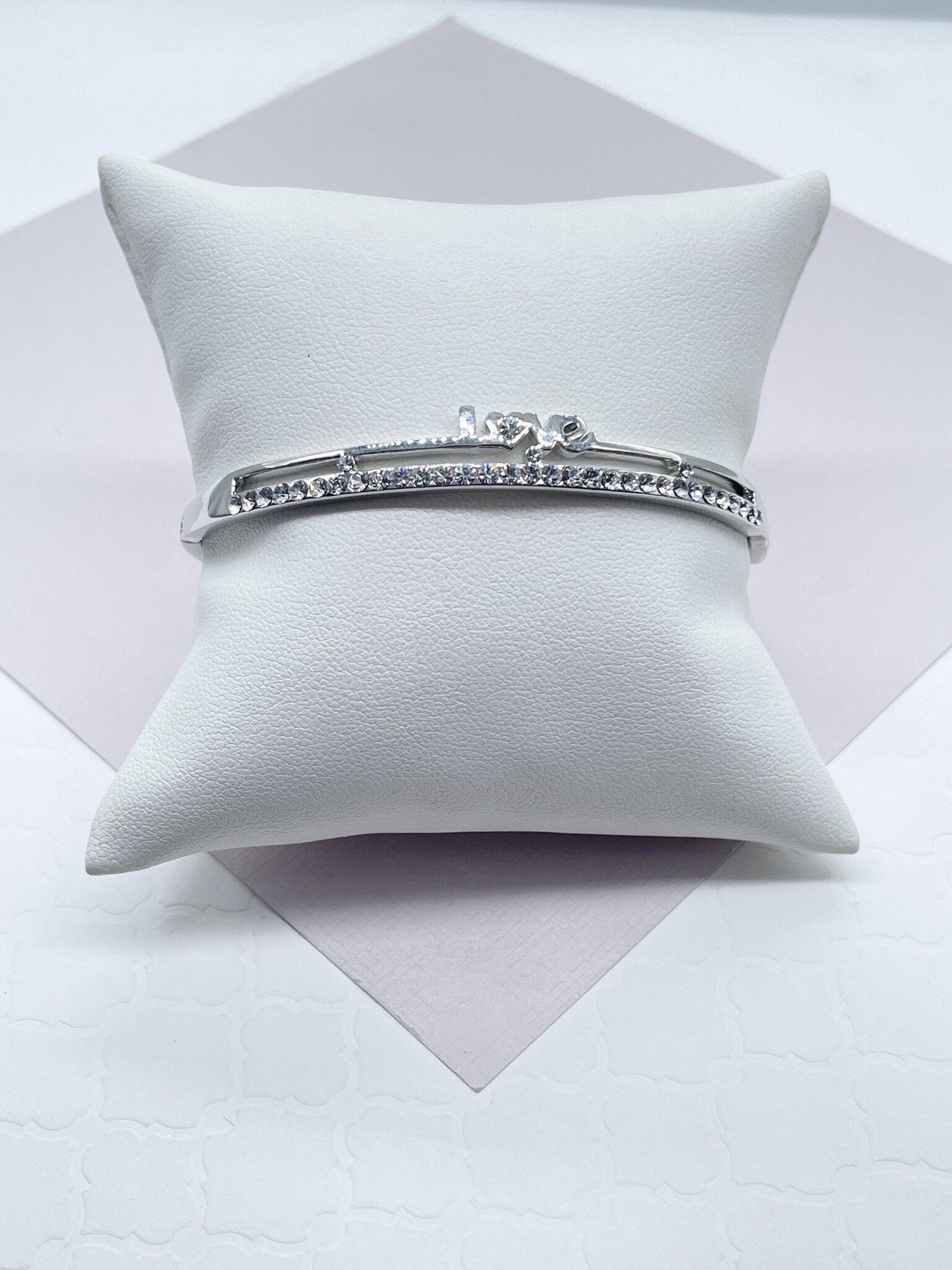 18k Gold Filled Cubic Zirconia 'Love' Bangle Bracelet