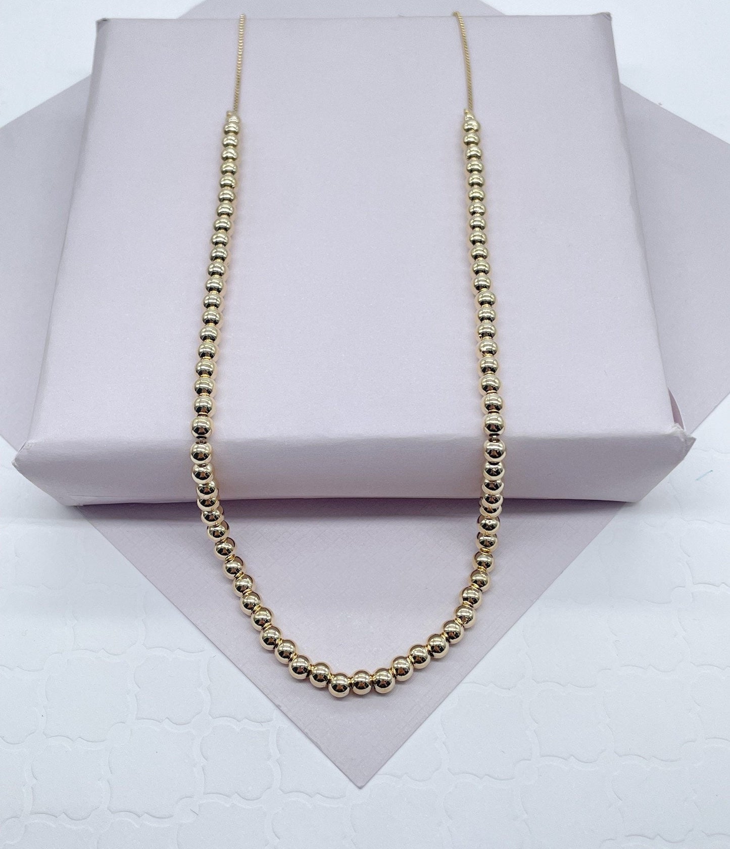 18k Gold Filled 4mm Beaded Necklace, Gold Ball Bead Chain Necklace, Wholesale