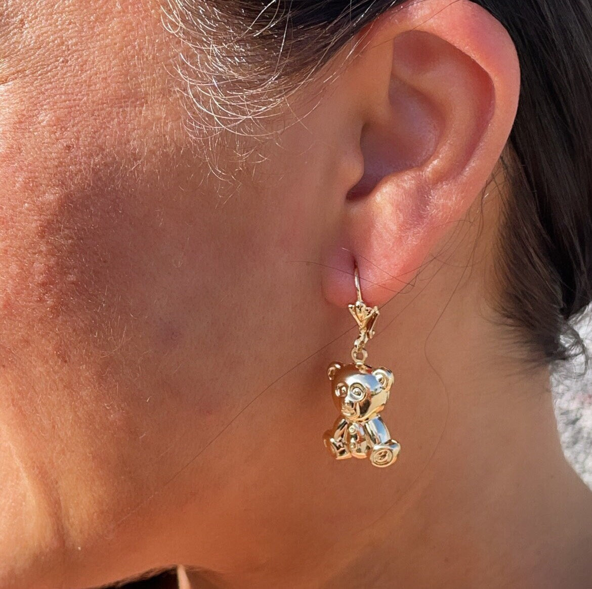 18k Gold Filled Chubby Teddy Bear Dangling Earrings Wholesale Jewelry Making