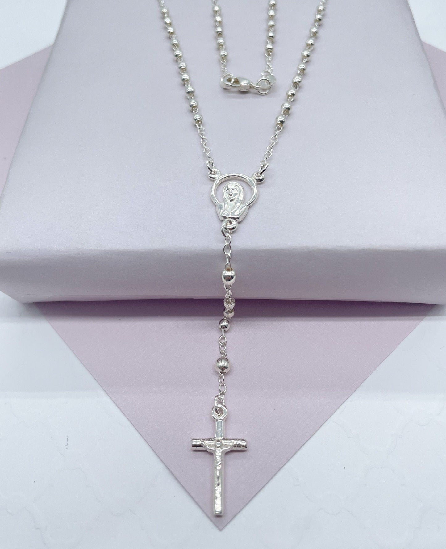 Silver Filled Dainty Rosary with Thick Crucifix Cross Wholesale Jewelry Making