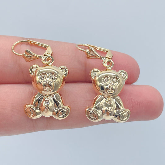 18k Gold Filled Chubby Teddy Bear Dangling Earrings Supplies