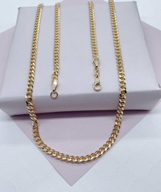 18k Gold Filled Cuban Link Chain Necklace: 4mm Curb Link