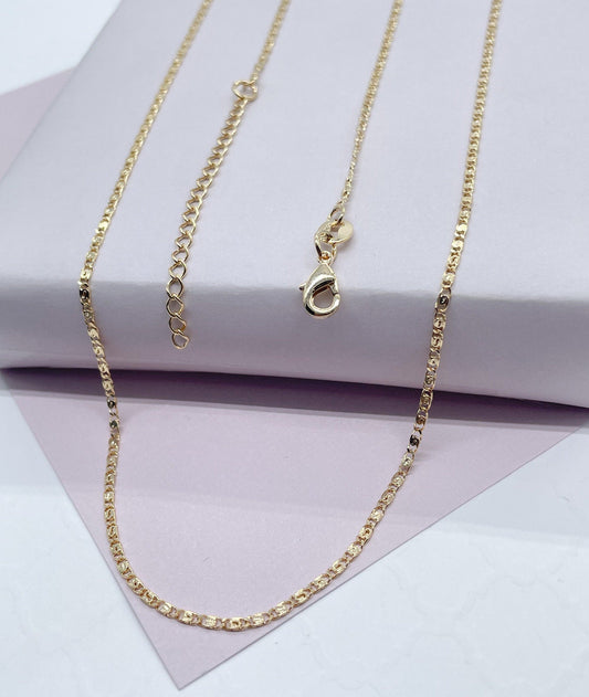 Dainty 18k Gold Filled 2mm Design Flat Fancy Chain Necklace for Wholesale
