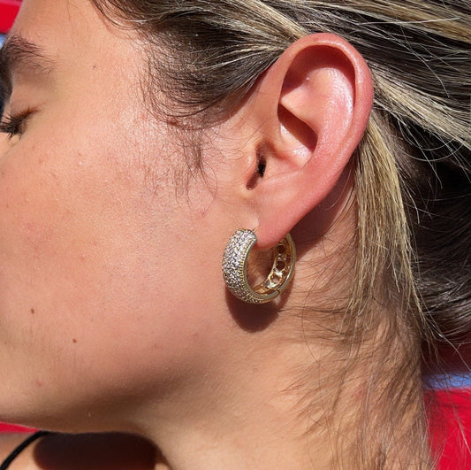 18K Gold Filled Micro Pave Cubic Zirconia Clicker Hoop Earrings