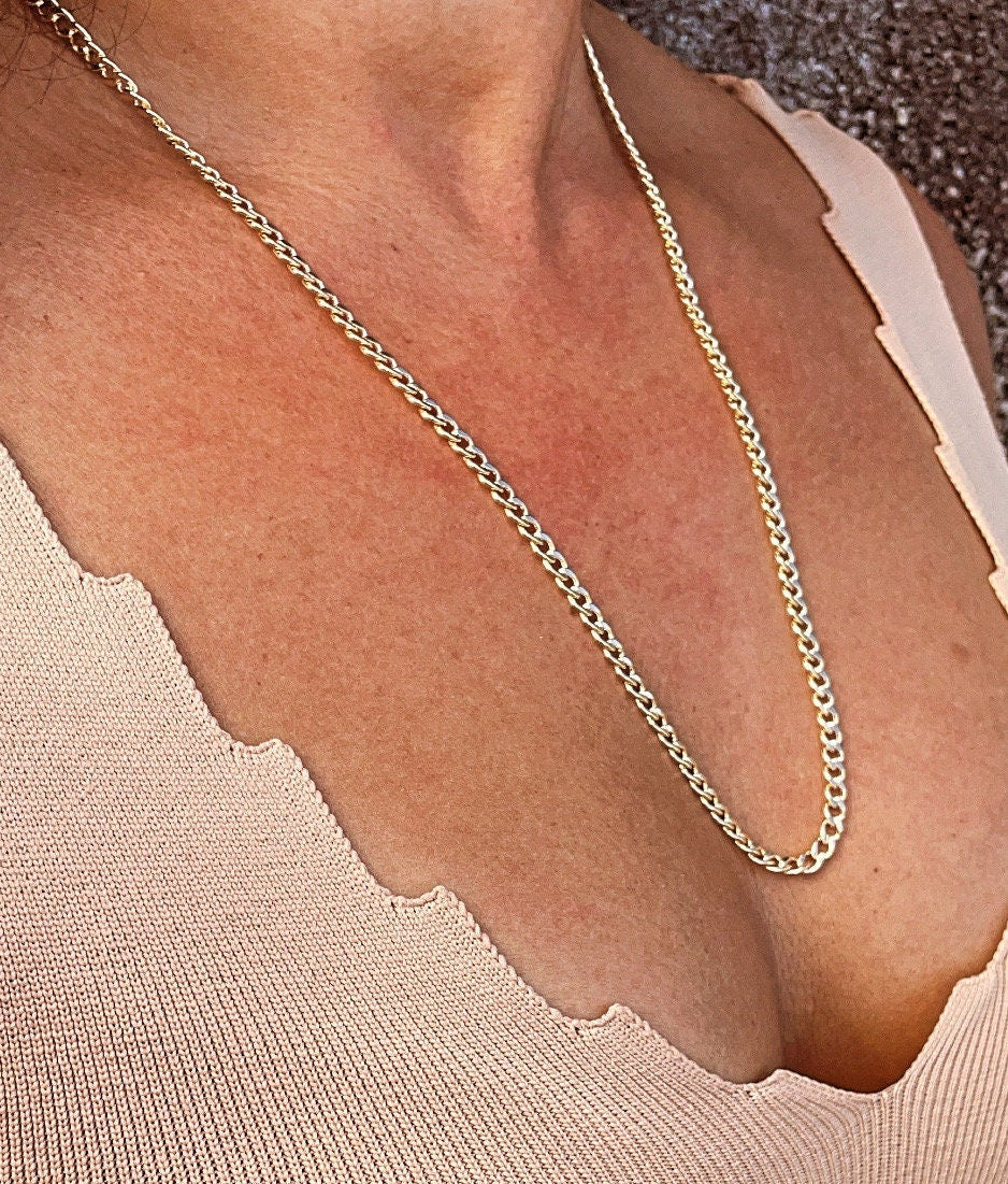 18k Gold Filled Cuban Link Chain Necklace: 4mm Curb Chain