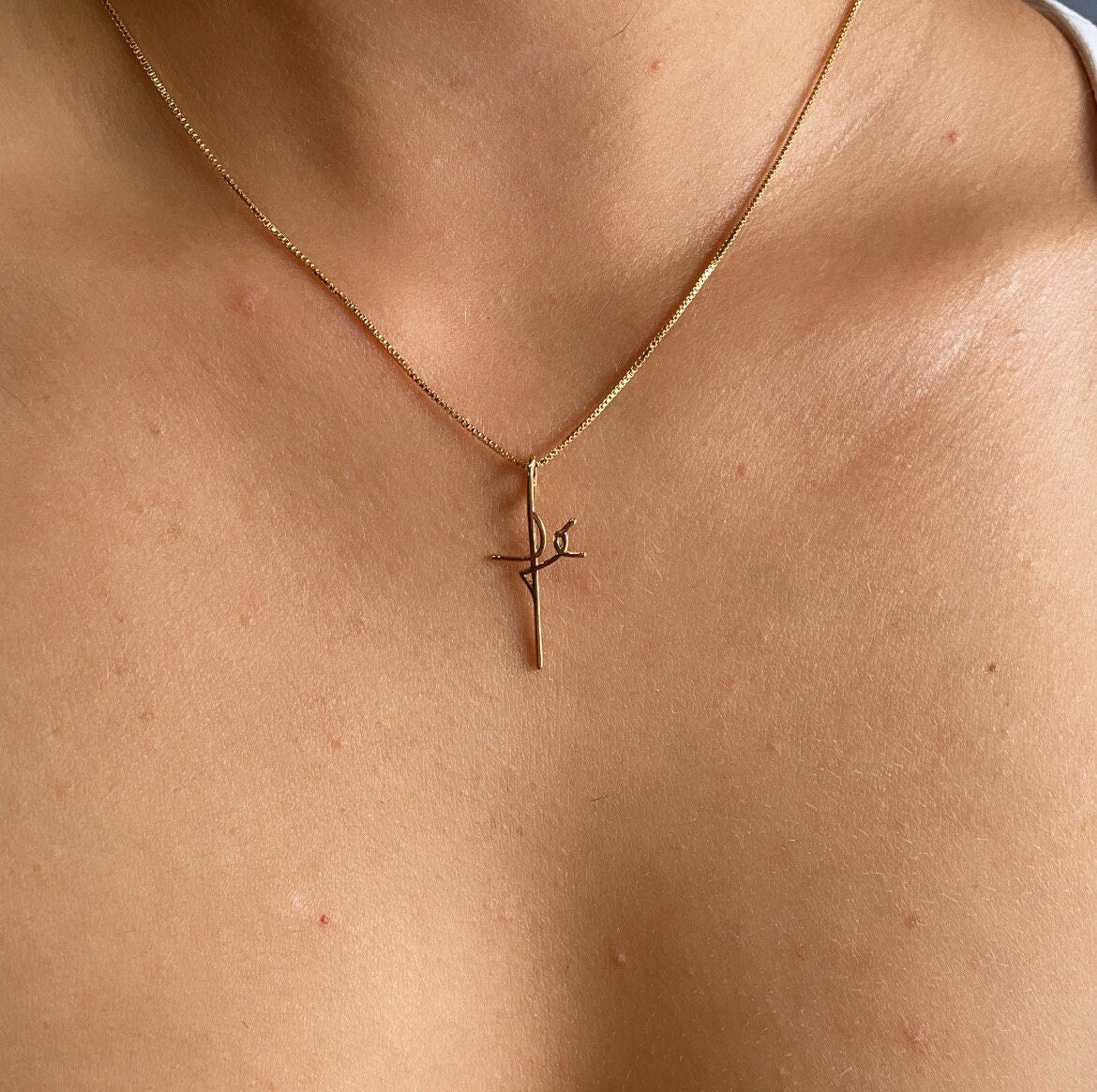 18k Gold Filled Box Chain Necklace With Minimalistic Faith Design Cross Fe Jewelry