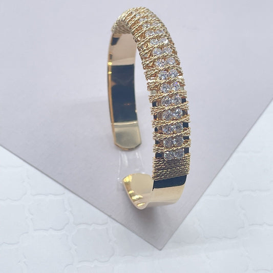 18k Gold Filled Cuff Bracelet: Twisted Wire & Cubic Zirconia