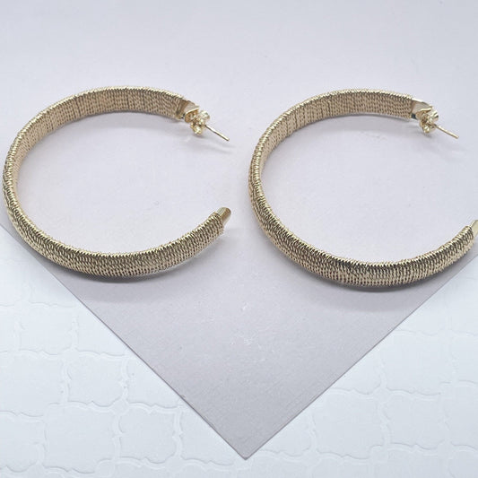 18k Gold Filled Plain Flat Handmade Twisted Thread Wrapped Hoop Earrings Jewelry