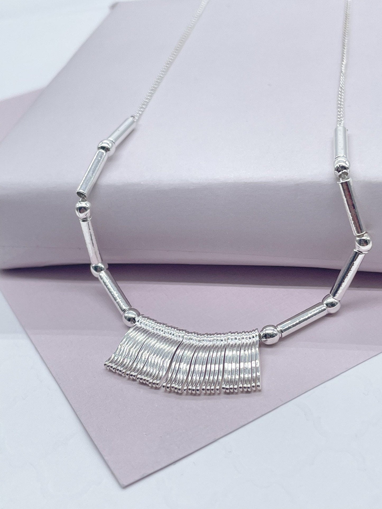 Silver Layered Fringe Necklace Featuring Tubes And Beads For Complete Boho