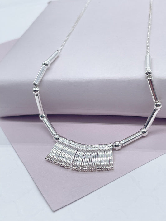 Silver Filled Fringe Necklace Featuring Tubes And Beads Complete Boho Style
