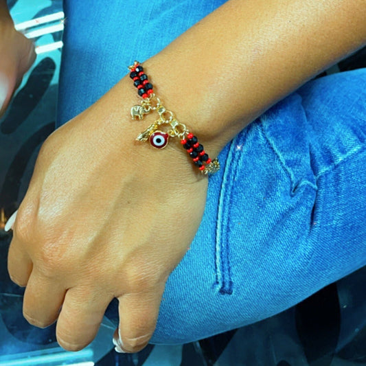 18k Gold Filled Charm Bracelet: Figa Hand, Evil Eye, Elephant