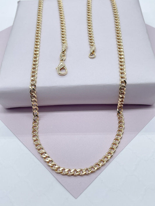 18k Gold Filled Cuban Link Chain Necklace: 4mm Curb Chain
