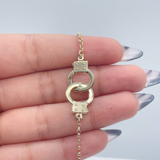 18k Gold Filled Handcuff Charm Anklet On Rolo Chain