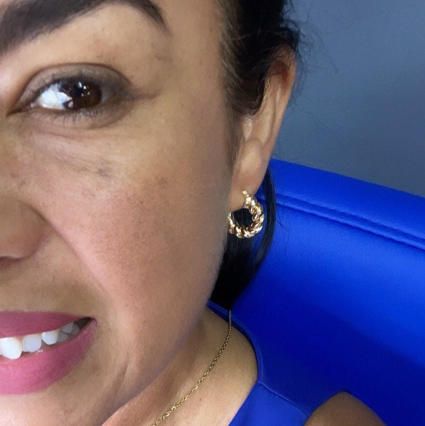 18k Gold Filled Croissant Hoop Earrings: Chunky Twisted Jewelry