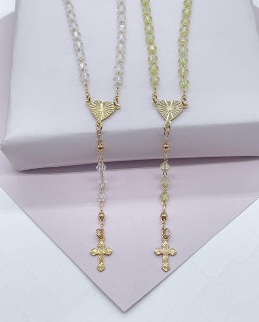 18k Gold Filled Beaded Necklace Featuring Center Sun Rays Textured Heart And