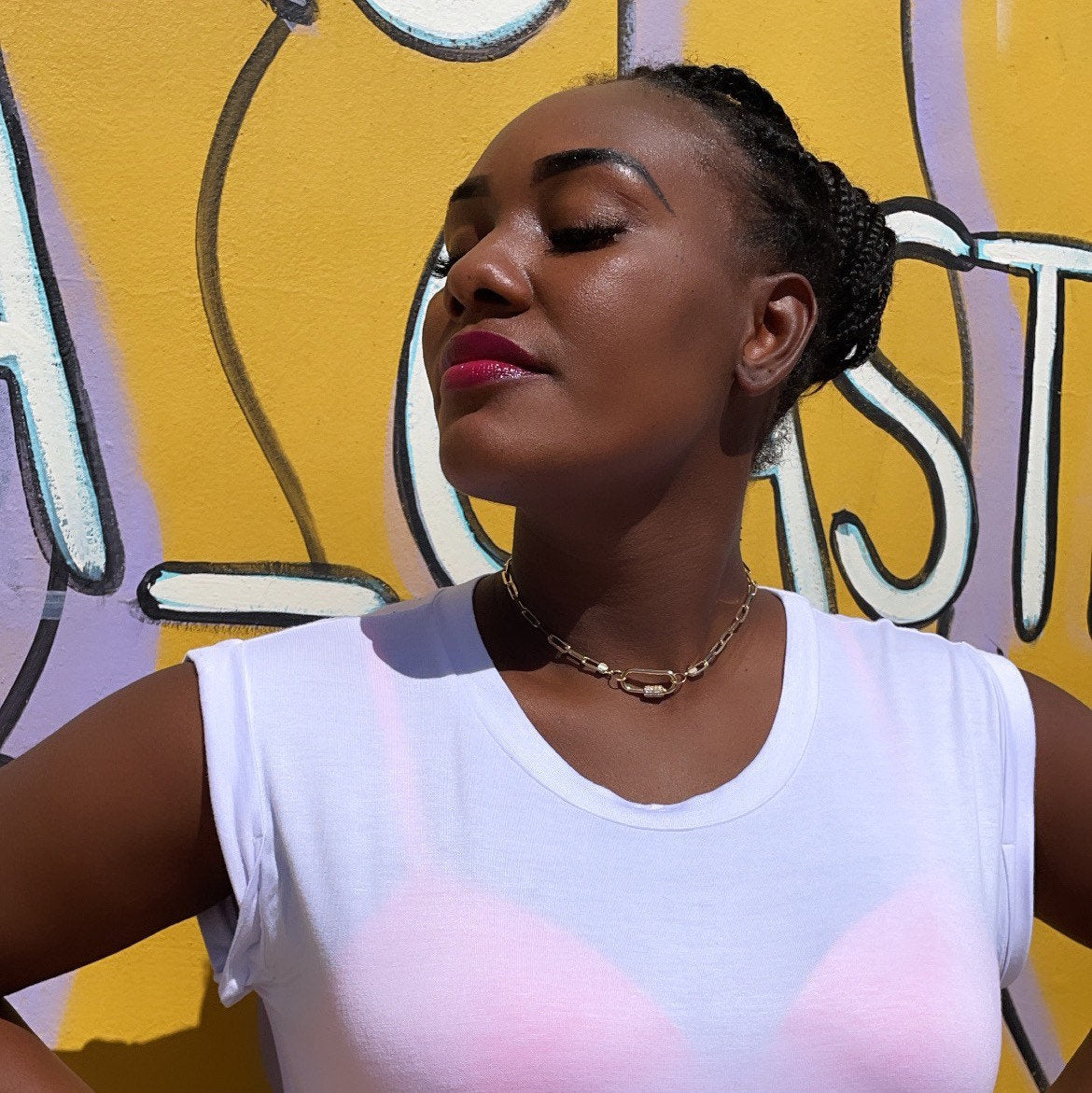 18k Gold Filled Paperclip Choker with Zirconia Carabiner Front Lock