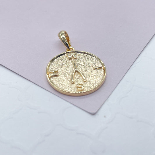 18k Gold Filled Wishbone Pendant: Engraved Lucky Charm