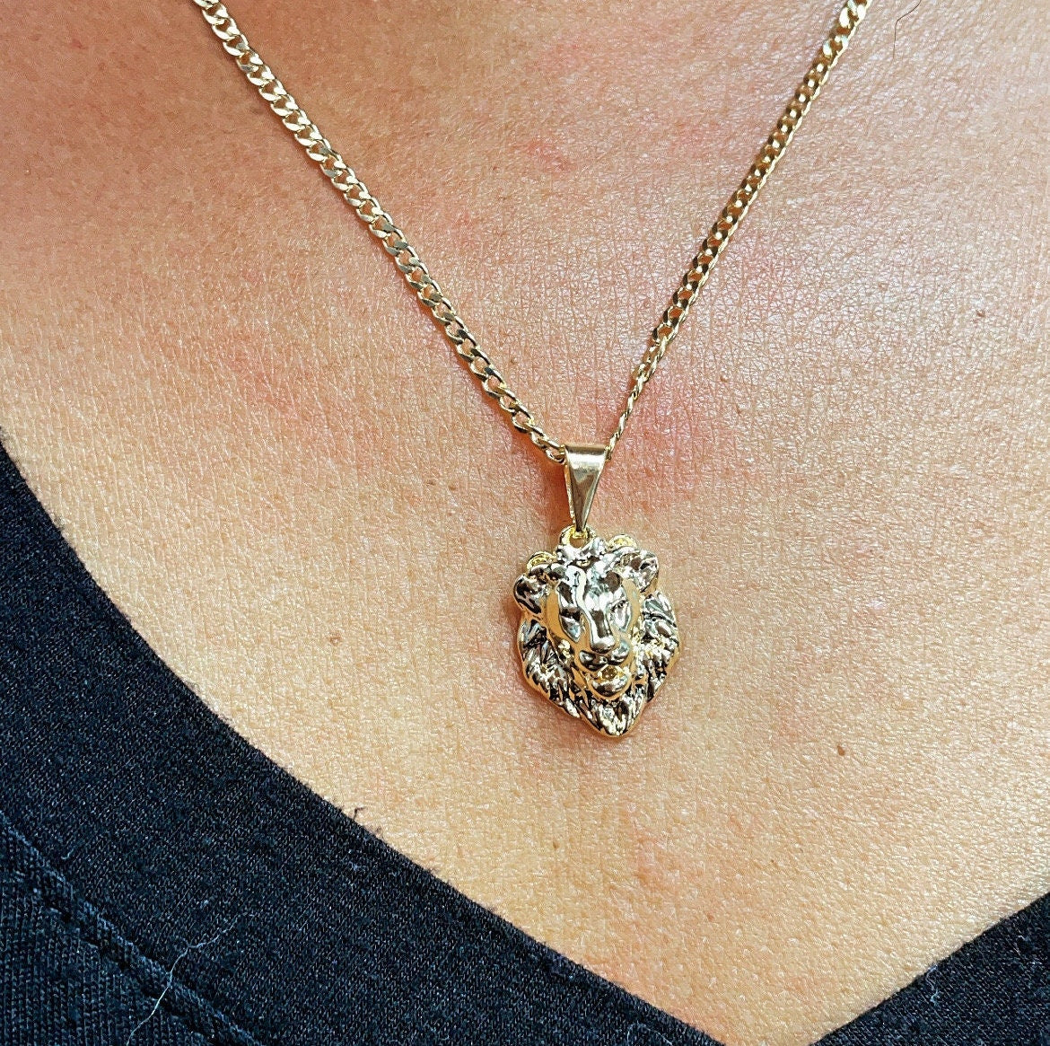 18k Gold Filled Detailed Lion Head Pendant, King Of The Jungle Charm